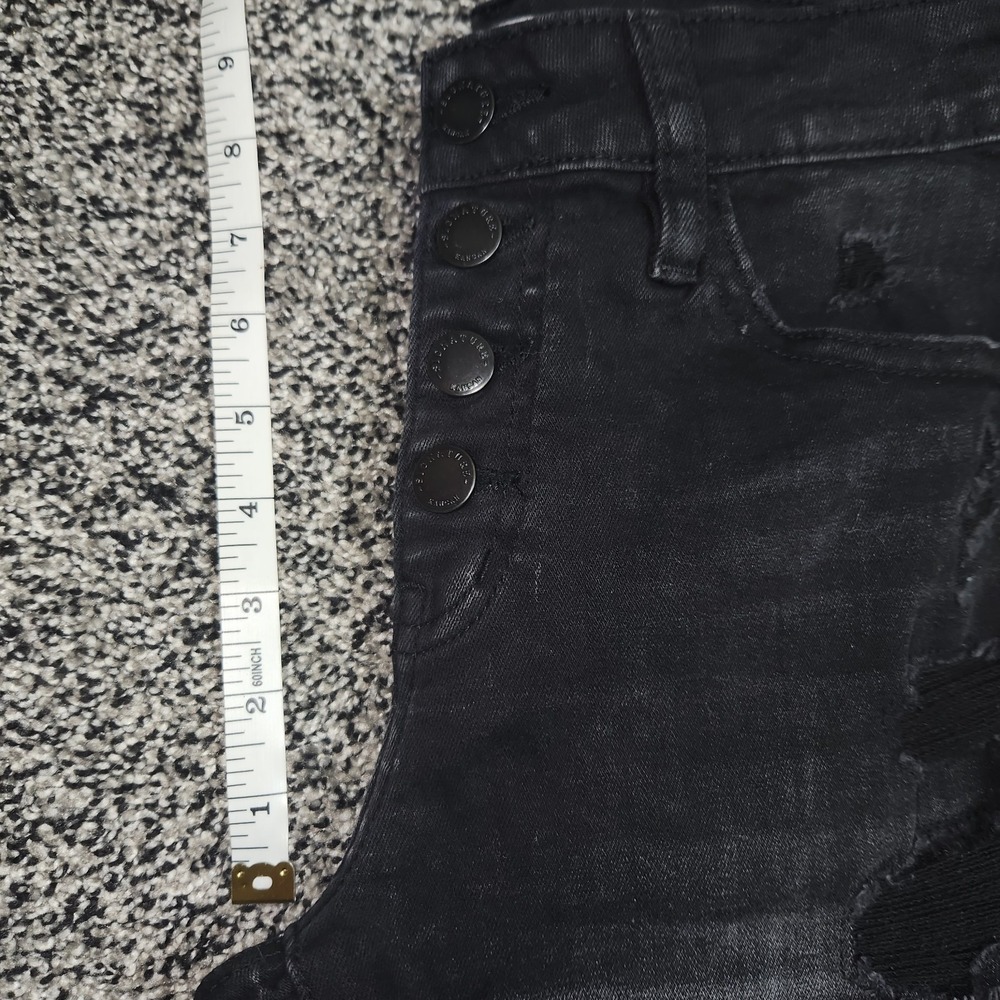 Kancan Black Jean Shorts Button Fly Mid Rise Stretch Destressed Grunge Emo Sz 25 - Picture 10 of 10